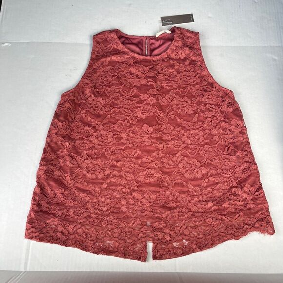Sophie Rue Lace Overlay Blouse Sleeveless Dusty Rose Pink Feminine Shirt NWT L - Picture 1 of 11